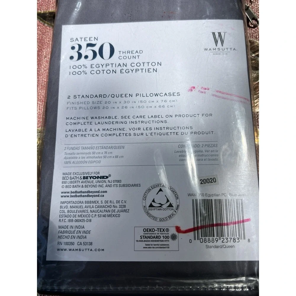 Wamsutta Sateen Pillow Cases 2 Standar Queen  350 Thread Count Egyptian Blue Jea